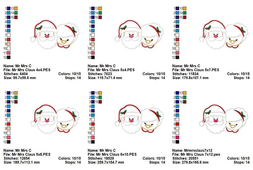 Santa & Mrs. Claus - Appliqué - Machine Embroidery Design