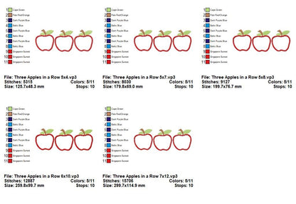 Three Apples Border - Appliqué - Machine Embroidery Design