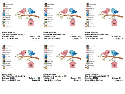 💕 Lovebird Perch Delight 🐦 – Applique – Machine Embroidery Design