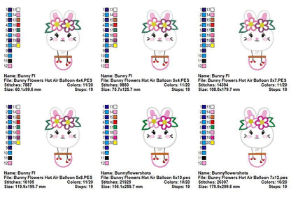 Bunny Flowers Hot Air Balloon – Appliqué – Machine Embroidery Design