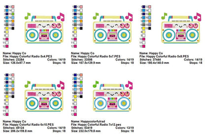 Happy Retro Radio - Applique - Machine Embroidery Design