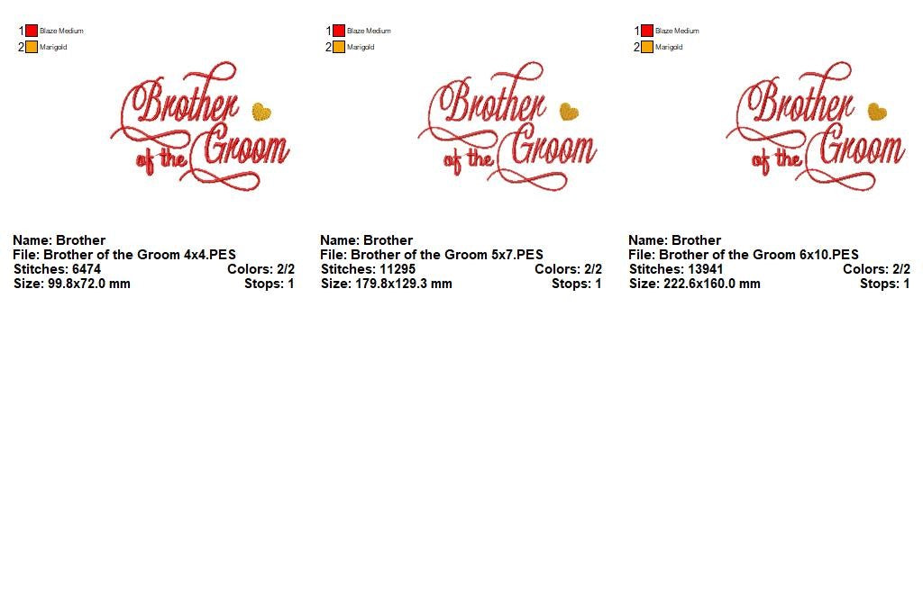 Brother of the Groom - Satin Stitch - Machine Embroidery Design