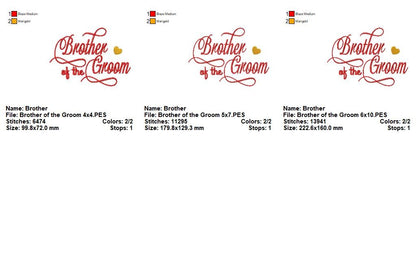 Brother of the Groom - Satin Stitch - Machine Embroidery Design