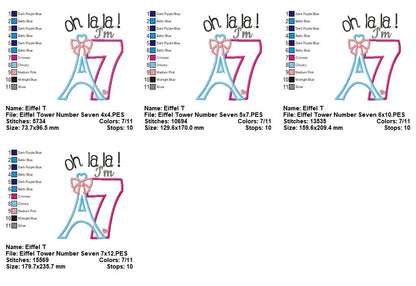Oh La La Eiffel Tower Number Seven - Applique - Machine Embroidery Design