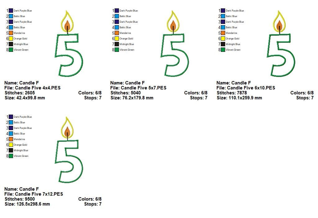 Birthday Candle Number Five - Appliqué – Machine Embroidery Design