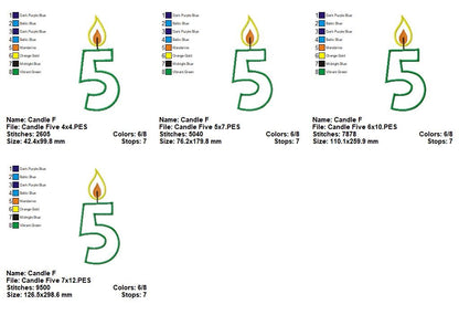 Birthday Candle Number Five - Appliqué – Machine Embroidery Design