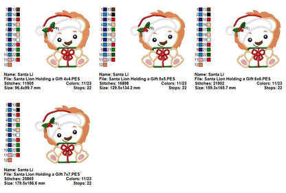 Santa's Jolly Little Lion - Appliqué - Machine Embroidery Design