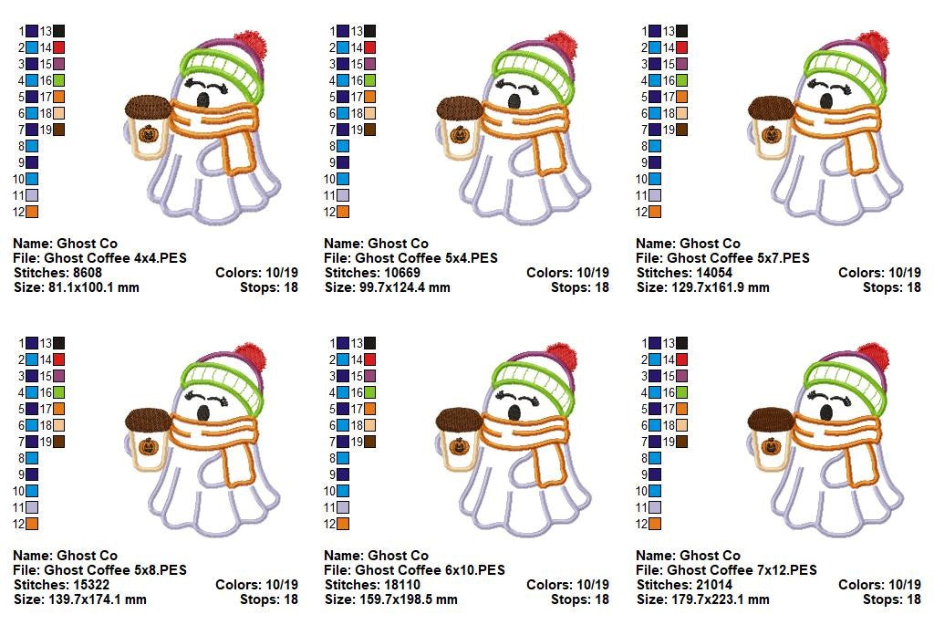 🎃☕ Cozy Ghost with Coffee – Applique – Machine Embroidery Design 🧵✨