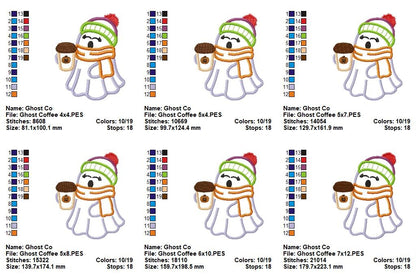 🎃☕ Cozy Ghost with Coffee – Applique – Machine Embroidery Design 🧵✨