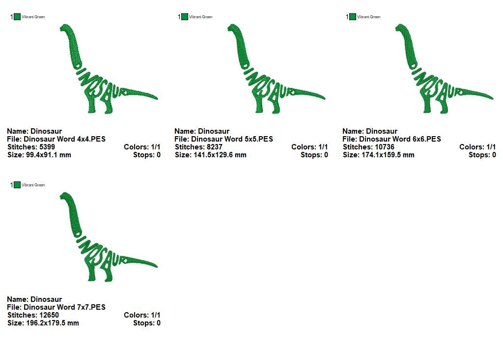 Dinosaur Wordart - Fill Stitch - Machine Embroidery Design