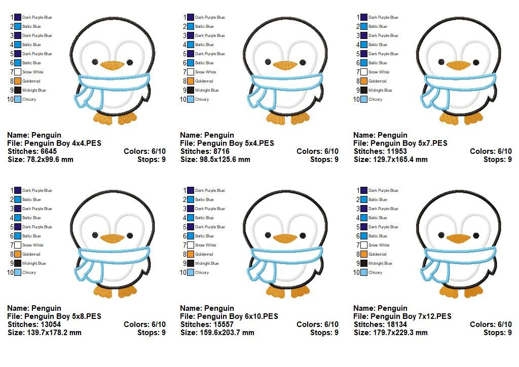 Cute Winter Penguin with Scarf – Appliqué – Machine Embroidery Design
