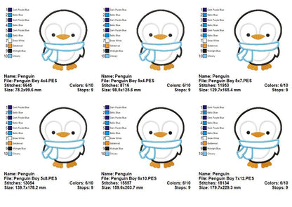 Cute Winter Penguin with Scarf – Appliqué – Machine Embroidery Design