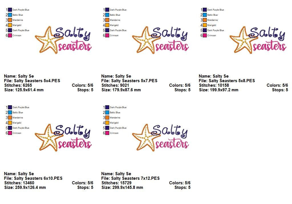 Salty Seasters – Appliqué – Machine Embroidery Design