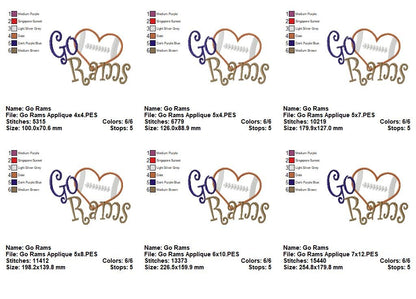 Go Rams – Appliqué – Machine Embroidery Design