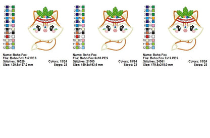 Boho Fox Face with Floral Crown - Applique – Machine Embroidery Design