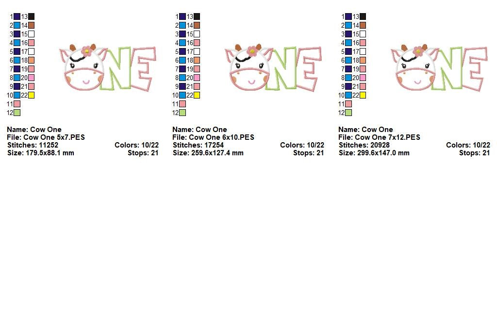 Sweet Cow First Birthday - Applique - Machine Embroidery Design