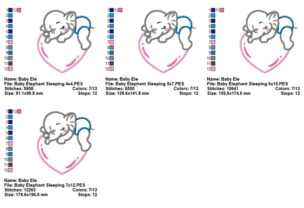 Sweet Baby Elephant Hearts Collection - Applique - Machine Embroidery Design
