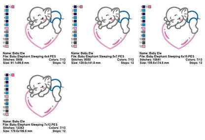 Sweet Baby Elephant Hearts Collection - Applique - Machine Embroidery Design