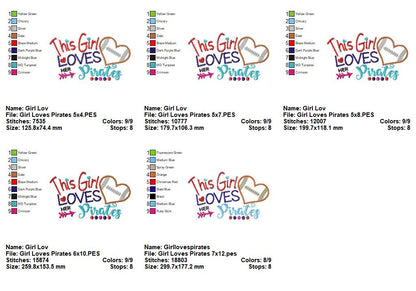 This Girl Loves Her Pirates Football Heart - Appliqué - Machine Embroidery Design
