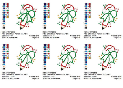 Christmas School Pencil - Applique - Machine Embroidery Design