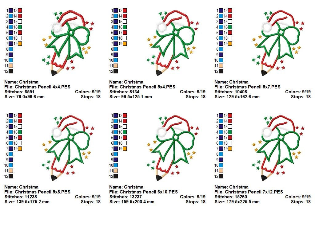 Christmas School Pencil - Applique - Machine Embroidery Design