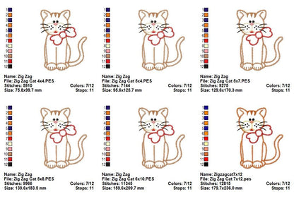 Zig Zag Cat – Zigzag Appliqué – Machine Embroidery Design