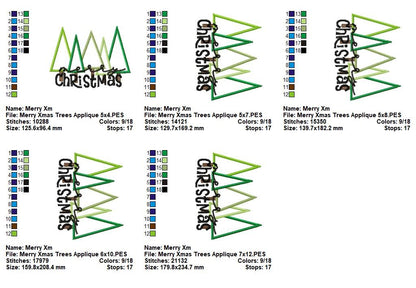 Merry Christmas Trees – Appliqué – Machine Embroidery Design