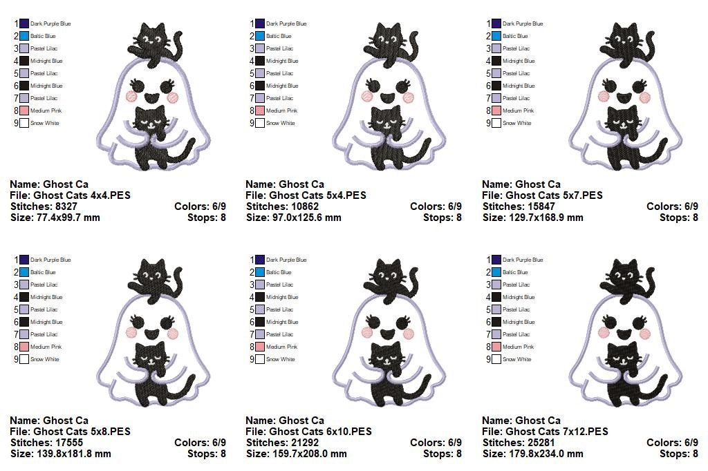 Ghost with Black Cats - Applique - Machine Embroidery Design 👻🐾🖤🎃