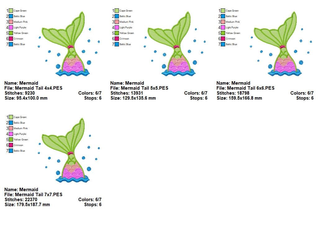 Sweet Mermaid Tail Embroidery – Fill Stitch – Machine Embroidery Design