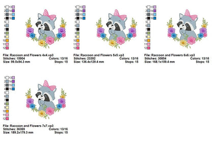 Floral Raccoon - Fill Stitch - Machine Embroidery Design