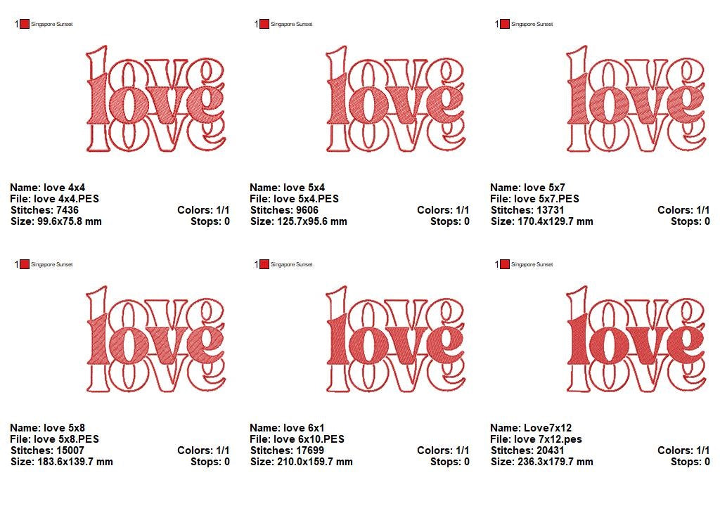 Love Lettering  - Rippled Stitch - Machine Embroidery Design