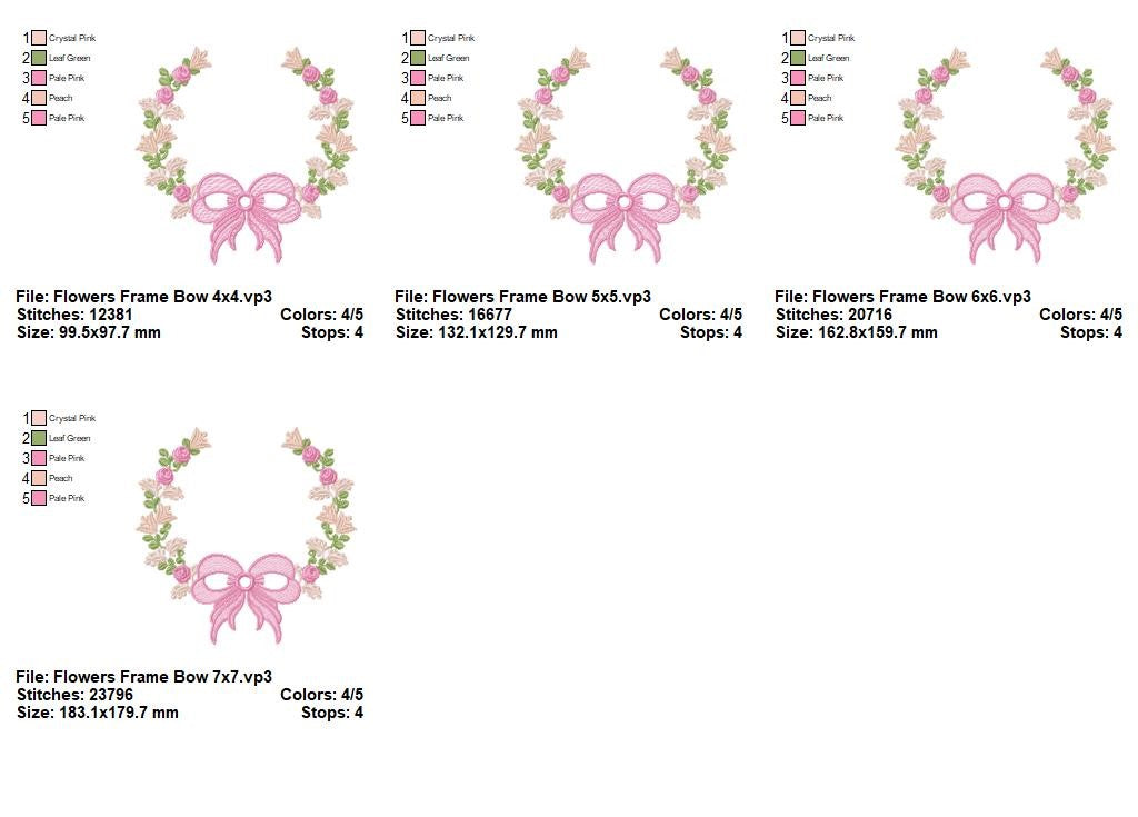 Delicate Floral Wreath with Bow – Satin Stitch – Machine Embroidery Design