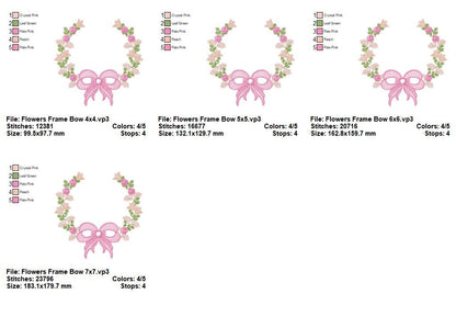 Delicate Floral Wreath with Bow – Satin Stitch – Machine Embroidery Design