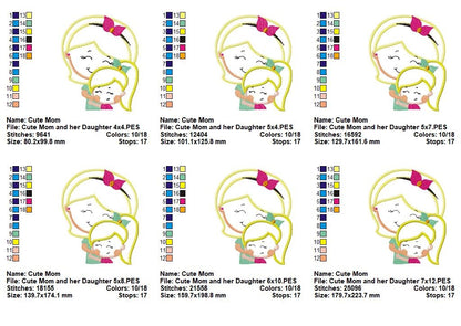 Sweet Mom and Daughter - Appliqué – Machine Embroidery Design