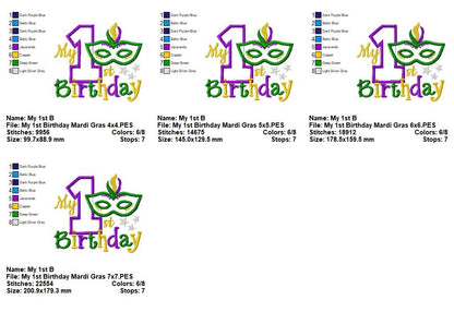 My First Mardi Gras Birthday - Applique - Machine Embroidery Design