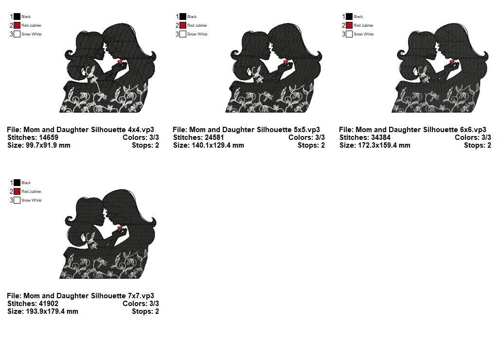 Mom and Baby Silhouette Bundle – Fill Stitch – Machine Embroidery Design