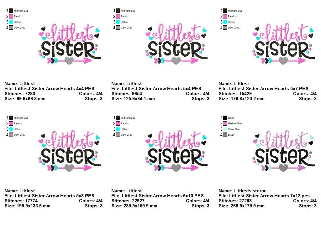Littlest Sister Arrow Hearts – Fill Stitch – Machine Embroidery Design