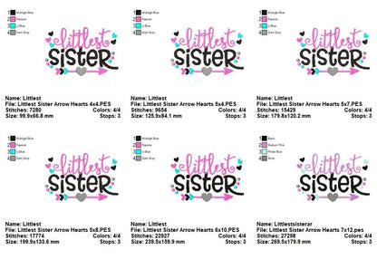 Littlest Sister Arrow Hearts – Fill Stitch – Machine Embroidery Design