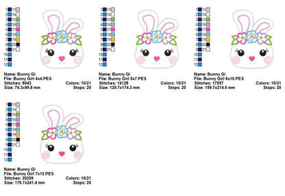 Floral Bunny Girl Face - Applique Stitch - Machine Embroidery Design