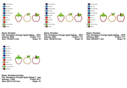 Cute Fruit Trio – Zigzag Appliqué – Machine Embroidery Design