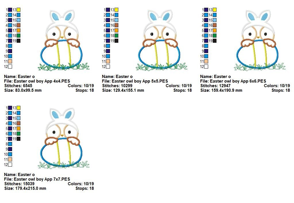 Cute Easter Owl with Bunny Ears - Appliqué - Machine Embroidery Design