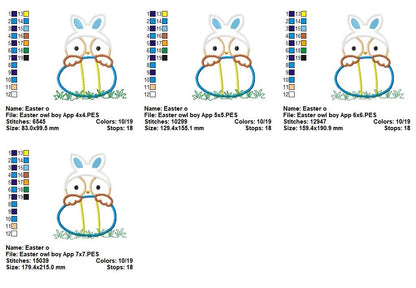 Cute Easter Owl with Bunny Ears - Appliqué - Machine Embroidery Design
