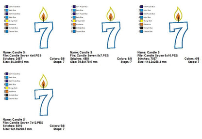 Birthday Candle Number Seven – Appliqué - Machine Embroidery Design