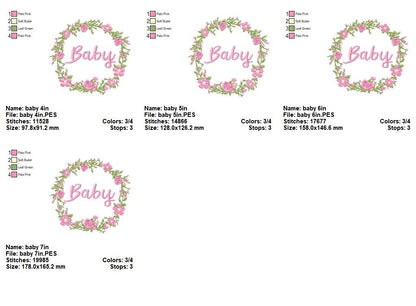 Baby Floral Wreath Design - Satin Stitch - Machine Embroidery Design