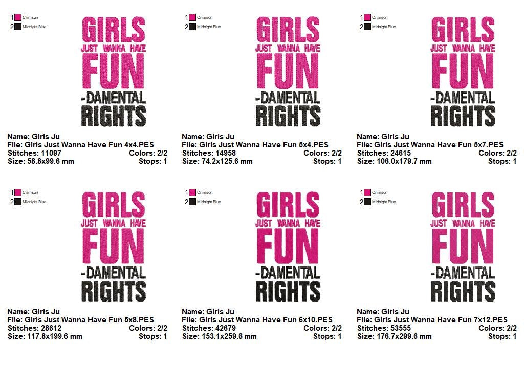 Girls Just Wanna Have Fundamental Rights - Fill Stitch – Machine Embroidery Design