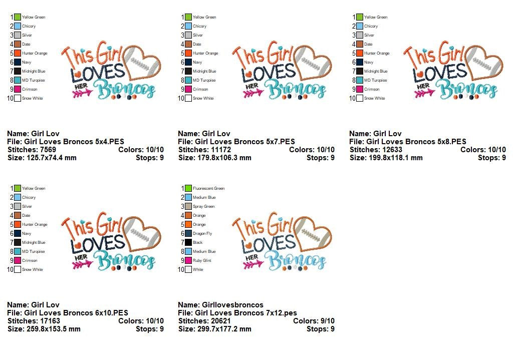 This Girl Loves Her Broncos – Appliqué – Machine Embroidery Design
