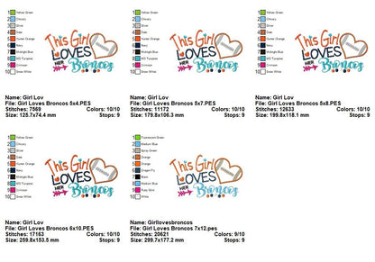 This Girl Loves Her Broncos – Appliqué – Machine Embroidery Design