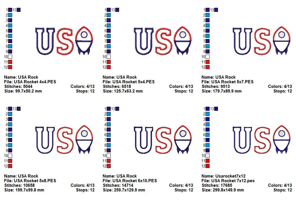 Patriotic Rocket USA - Appliqué - Machine Embroidery Design