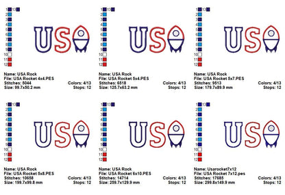 Patriotic Rocket USA - Appliqué - Machine Embroidery Design