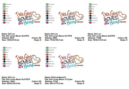 This Girl Loves Bears Football - Appliqué - Machine Embroidery Design